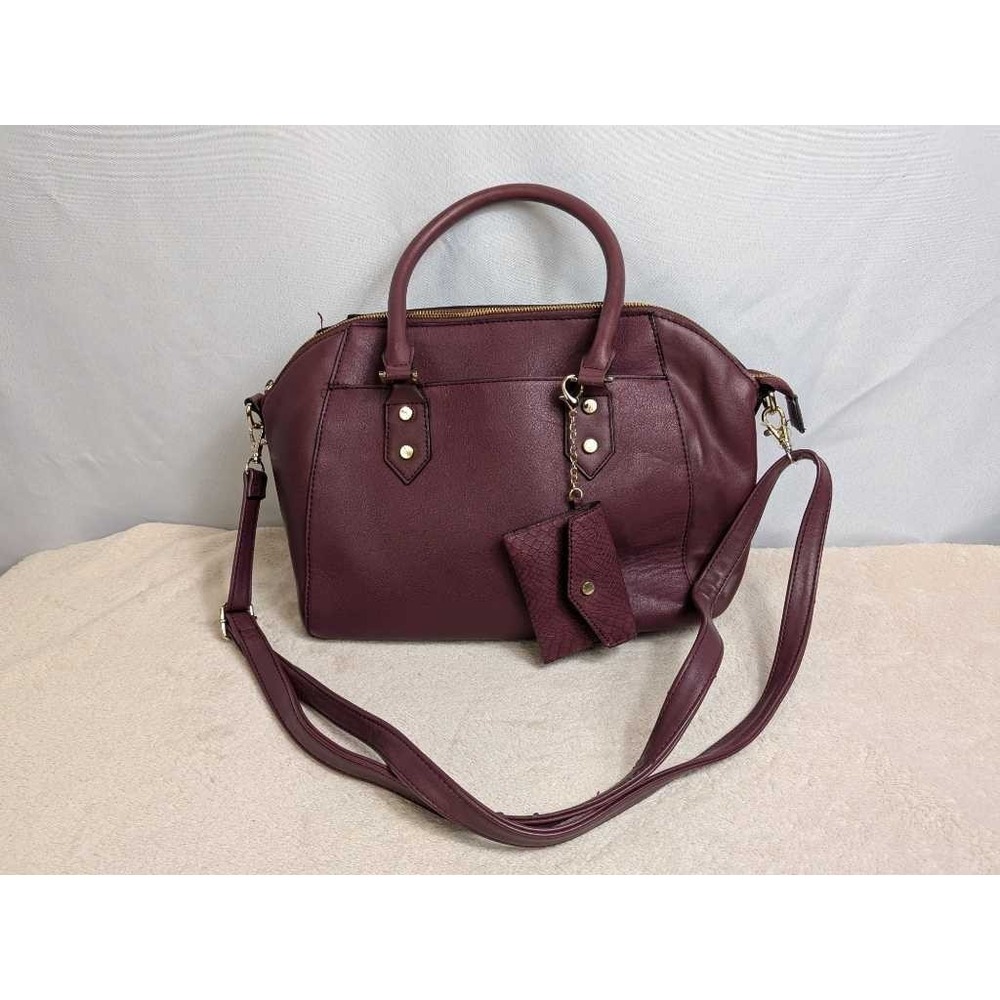 Mossimo Satchel Handbag Burgundy Pebbled Faux Leather Top Handle Shoulder Bag